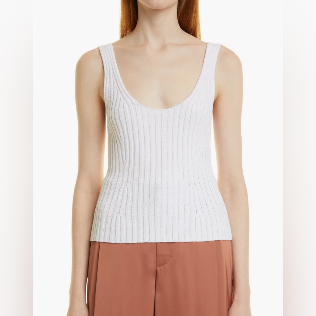 Vince Rib Tie Back Cotton Blend Tank Top - Color: Optic White - M - Nwt